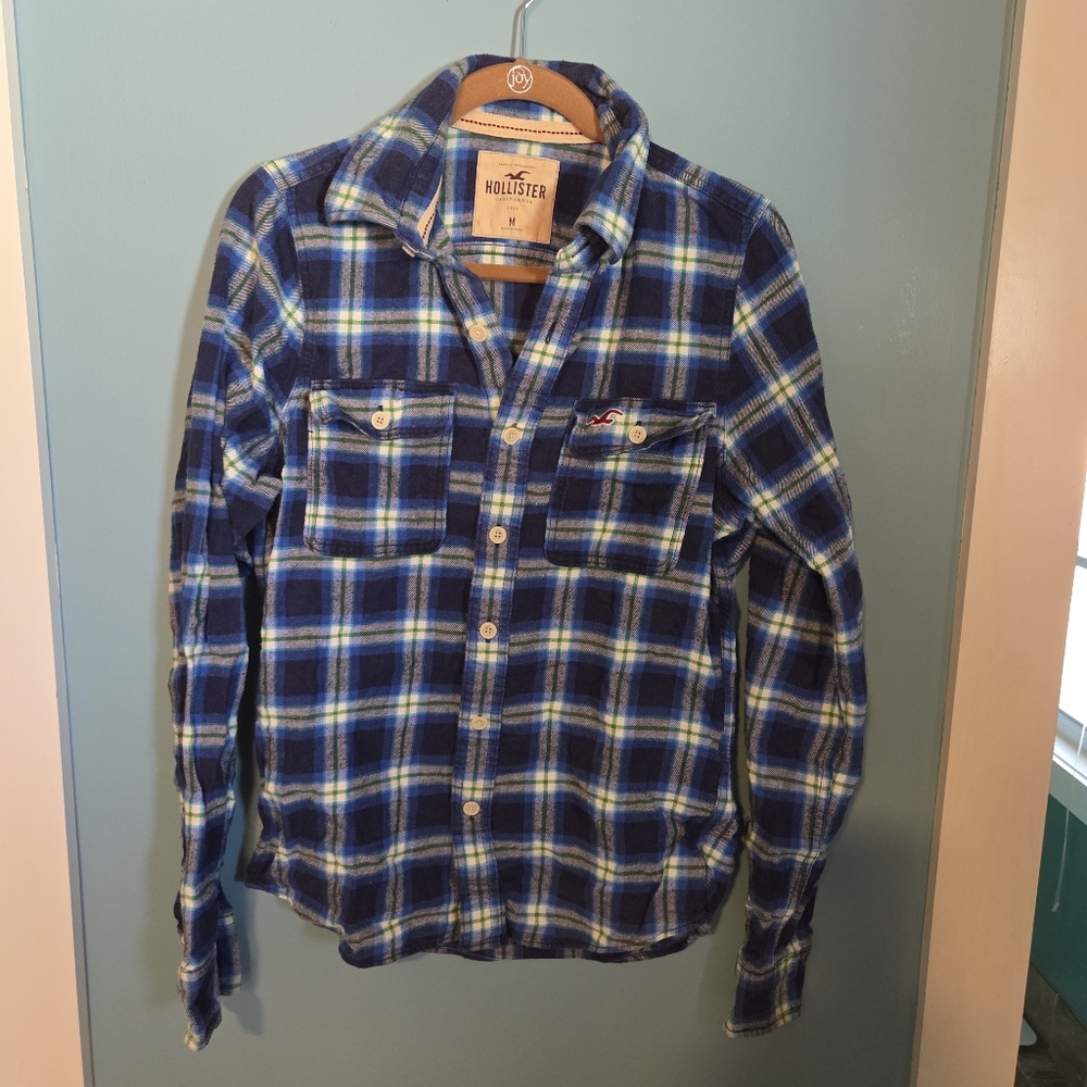 Hollister Blue and White Checkered Shirt